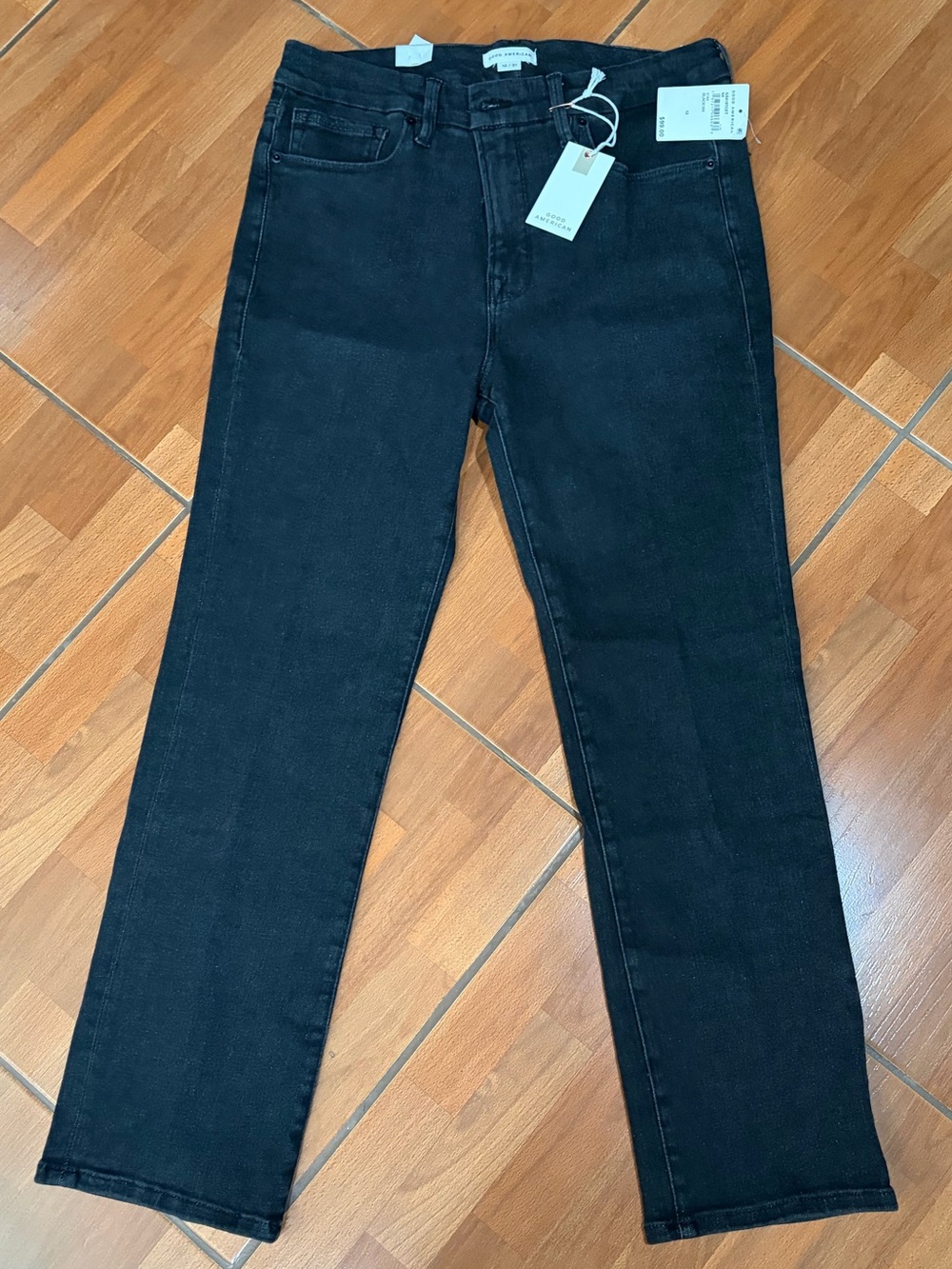 Good American Black Straight-Leg Jeans